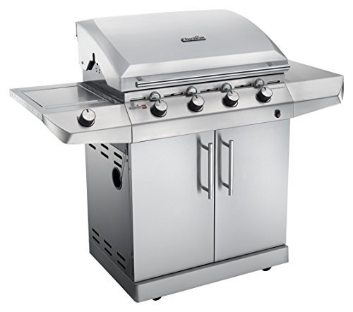 Char-Broil Performance SeriesTM T47G - 4 Burner Gas Barbecue Grill with TRU-InfraredTM technology and Side-Burner, Stainless Steel Finish. Benefiting from the latest TRU-Infrared technology, this BBQ is more efficient than conventional versions as far as cooking results and gas consumption are concerned. It’s additionally a good choice for family gatherings and garden parties thanks to a large cooking area that can cater for over 10 persons at a time. Independent temperature control knobs, side shelves, and warming rack are handy additions and unit is really sturdy when assembled. However, this gas barbecue requires some serious investment but you will one the cost of gas by as much as 30% in the long term which also needs to be taken into account.