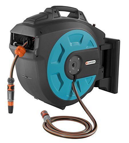 OUR BEST PICK - GARDENA Wall-Mounted Hose Box 35 roll-up automatic: Swivelling hose reel, 35-m GARDENA high-quality hose, short locking stops, including wall bracket, system parts, and spray nozzle Offering a working length of 35 meters you its perfect for larger gardens but they also have a 15, 25 and 30 meter versions. A feature that really stands out is the 180-degree pivot which makes it easy to manoeuvre the hose without kinking or straining the hose. This superb model also offers safety features like anti-theft features so that you can secure your hose. You get to enjoy a 5 year warranty with this product. You do pay a premium for this hose but it's much better quality than some other well known brands, even the features and fixing are much better quality.