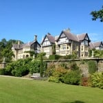 large house above hydrangea garden